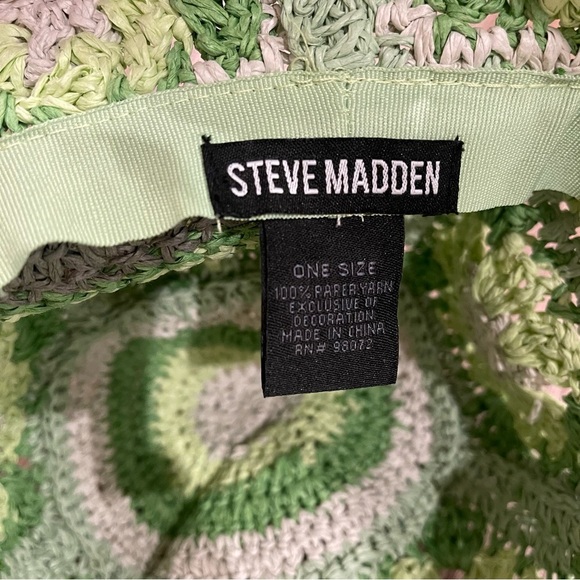 Steve Madden Green Crochet Floral Straw Bucket Hat 90s Y2K Cottagecore Colorful - Picture 4 of 4